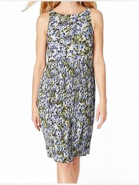 J. Jill Sleeveless Floral Print Midi Dress in Blue and Green